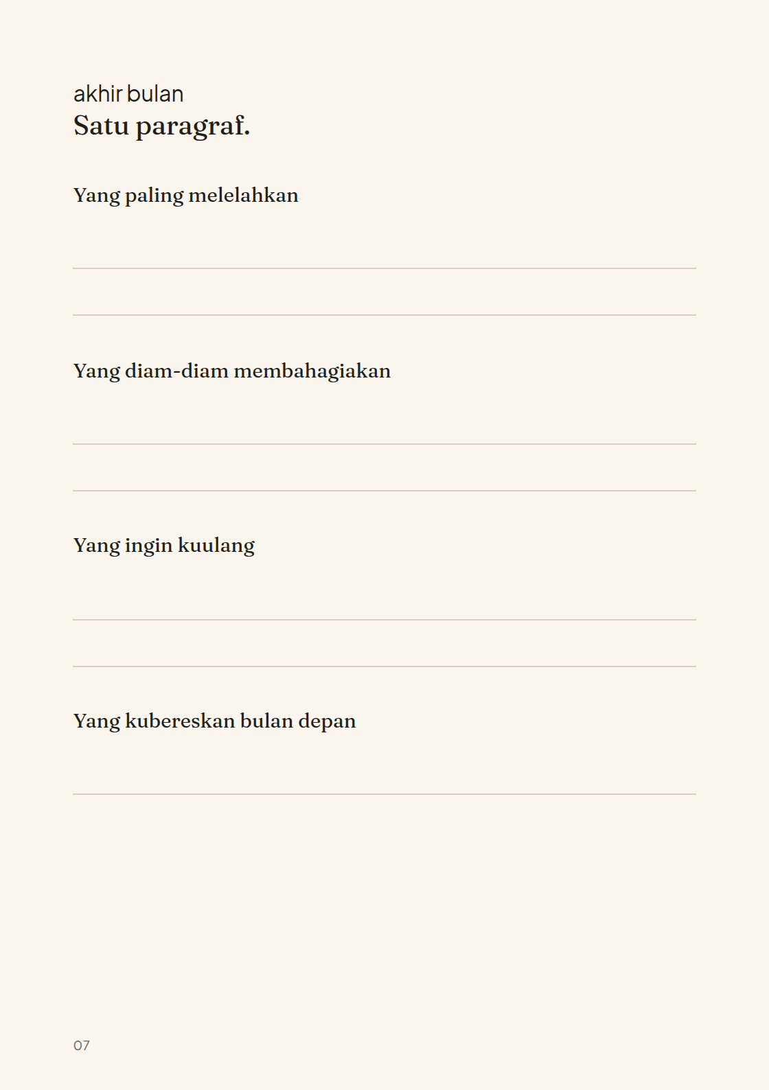 Halaman refleksi akhir bulan